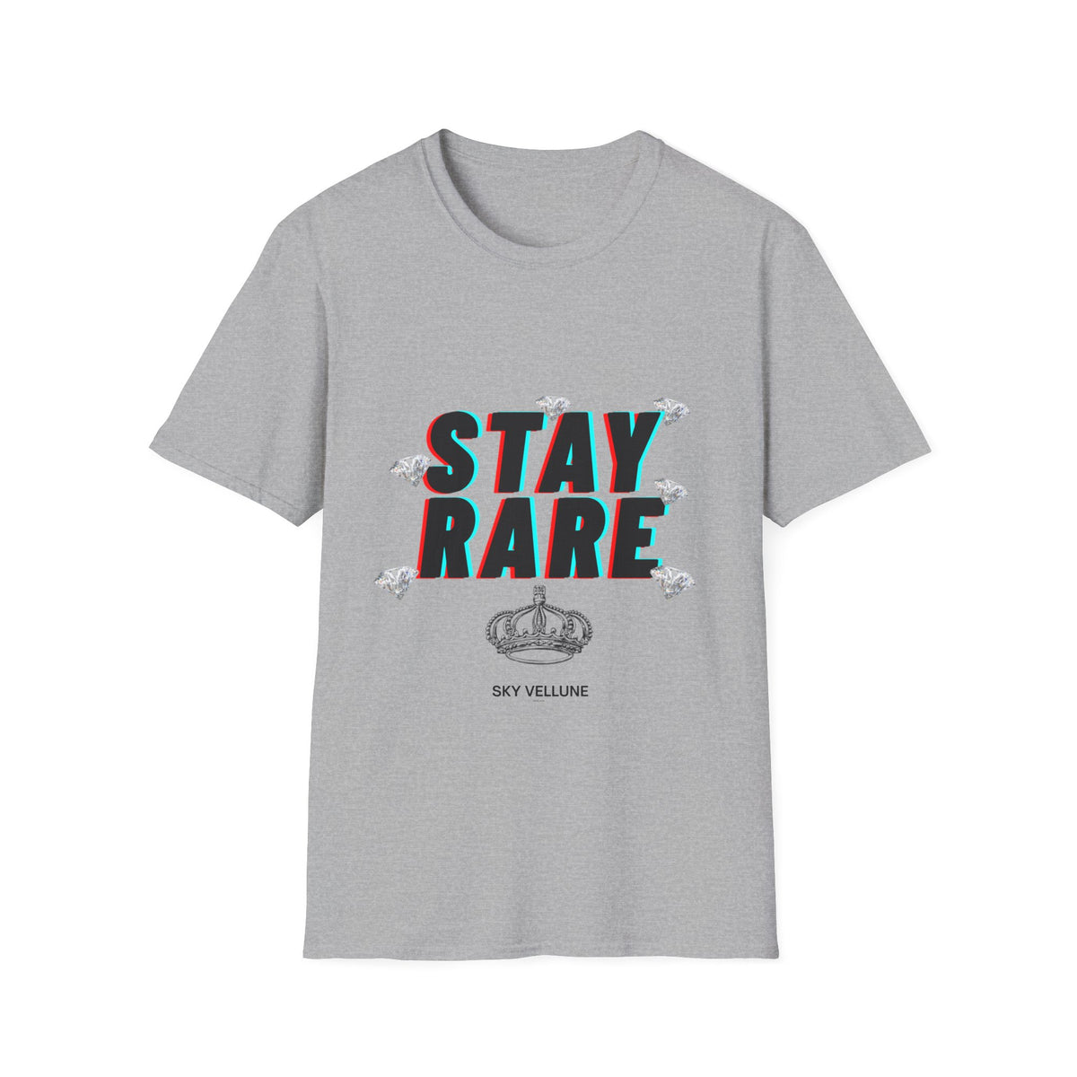 Stay Rare T-Shirt — Retro 3D Text with Diamonds & Crown