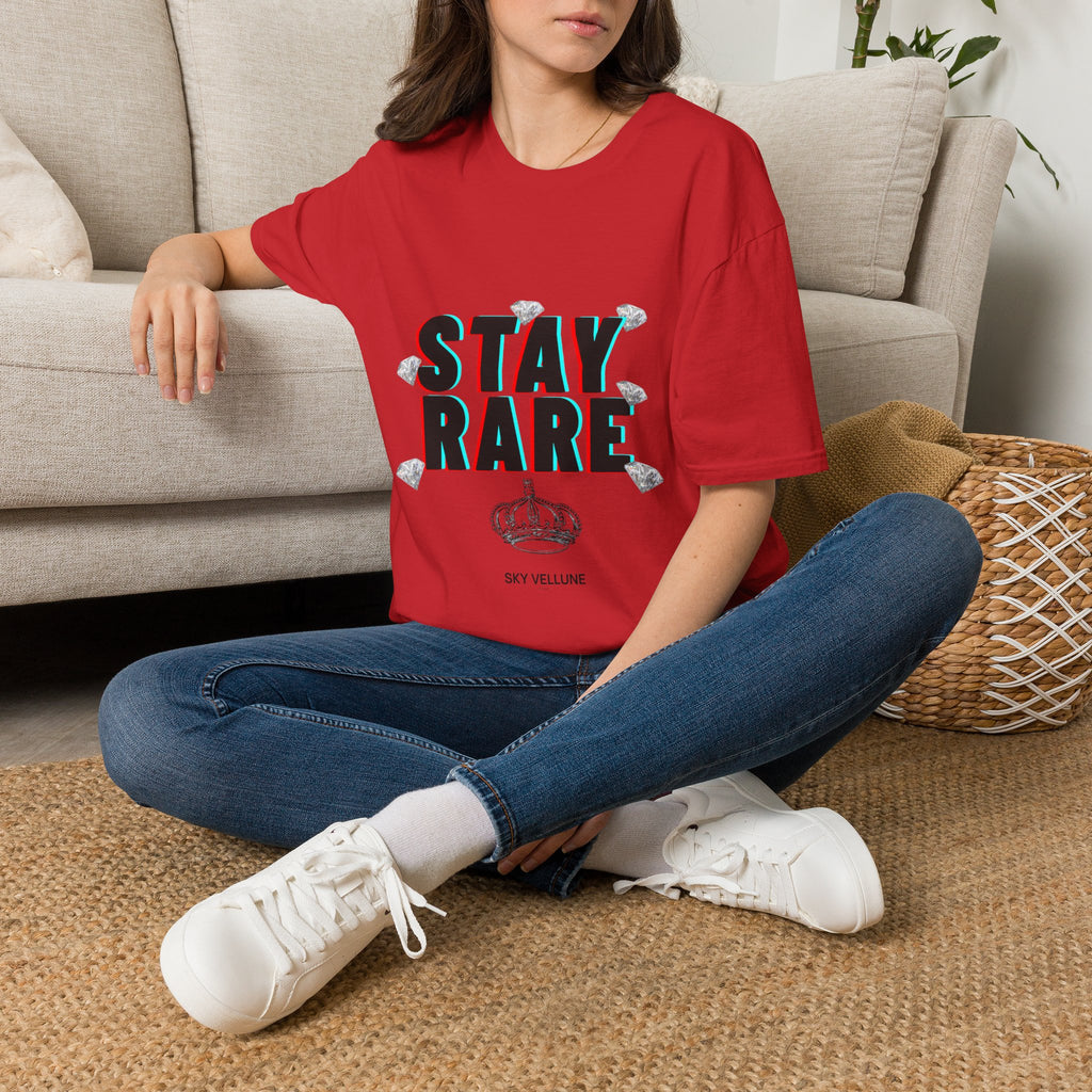 Stay Rare T-Shirt — Retro 3D Text with Diamonds & Crown