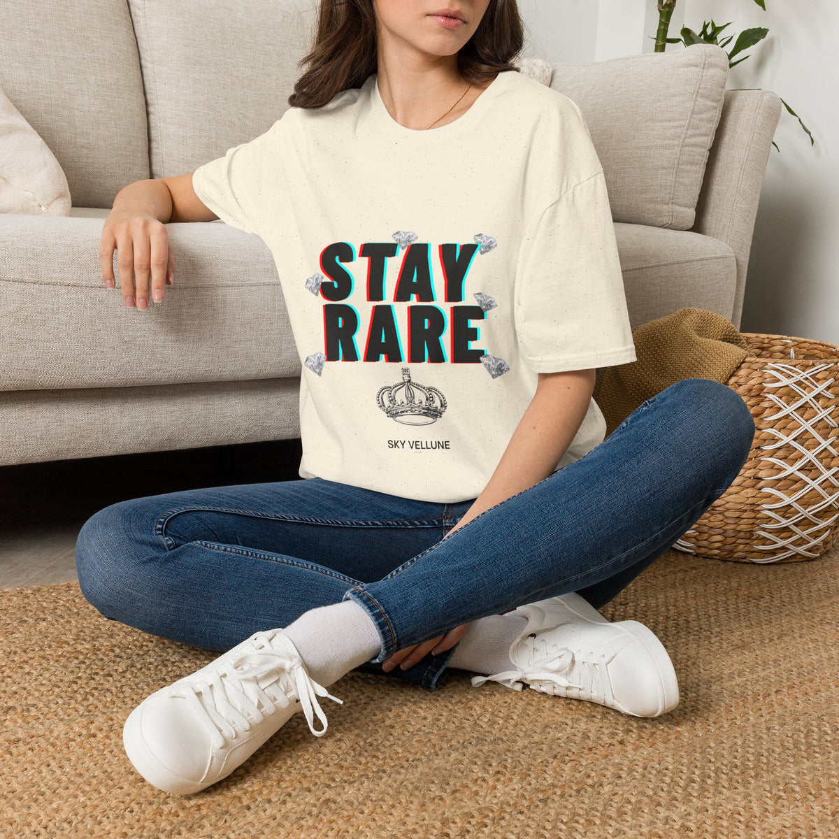Stay Rare T-Shirt — Retro 3D Text with Diamonds & Crown