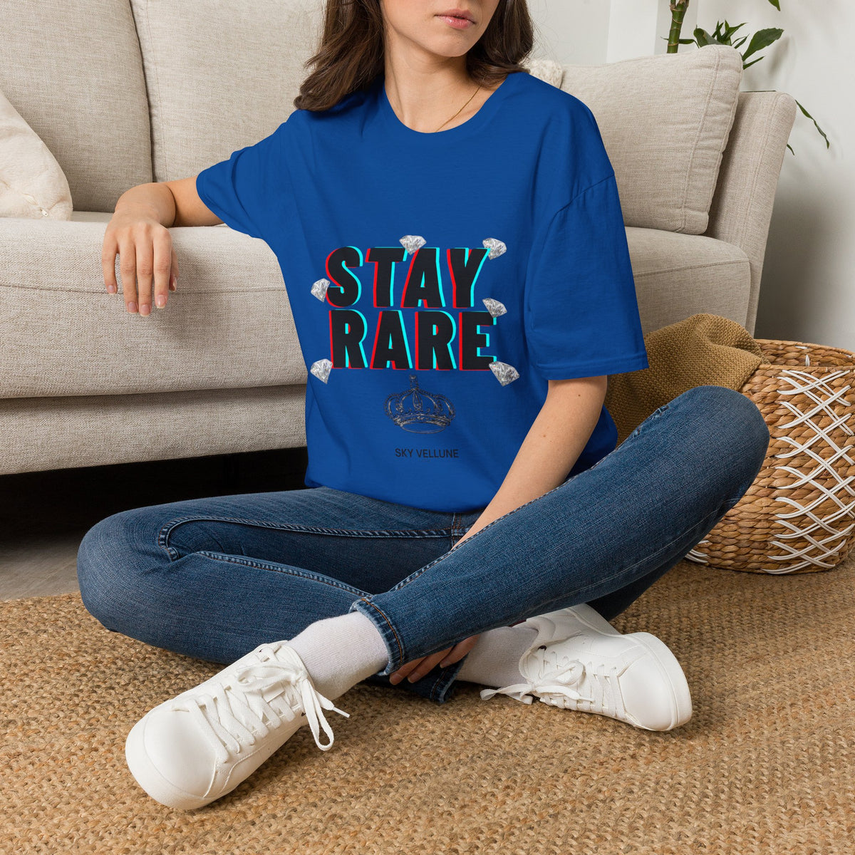 Stay Rare T-Shirt — Retro 3D Text with Diamonds & Crown