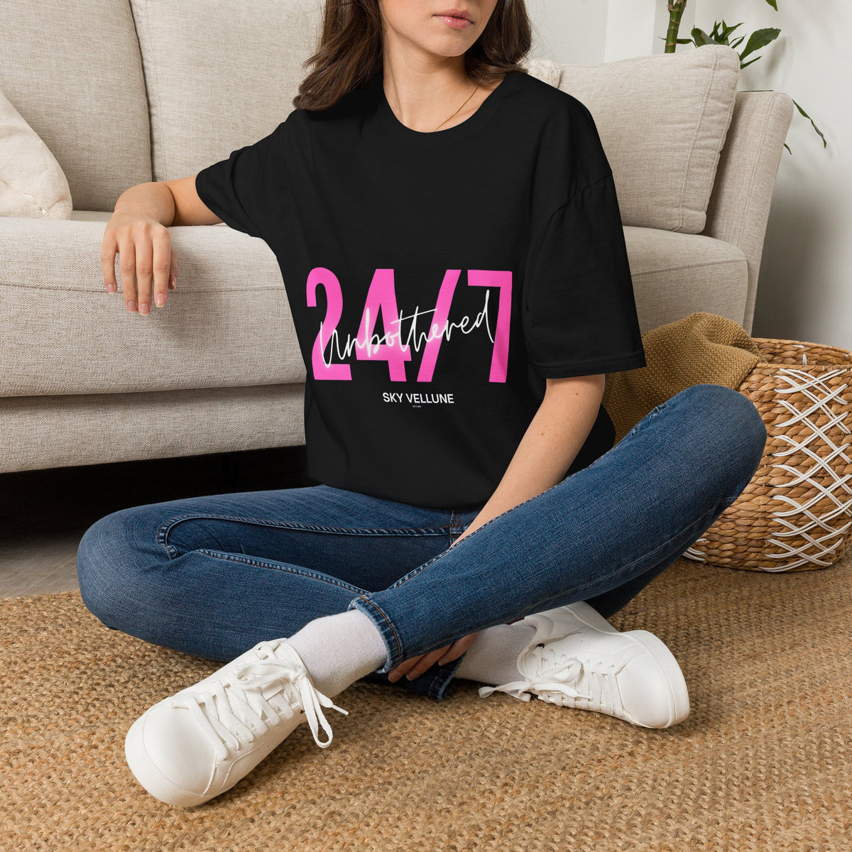 24/7 Unbothered T-Shirt — Neon Pink Retro Graphic Tee