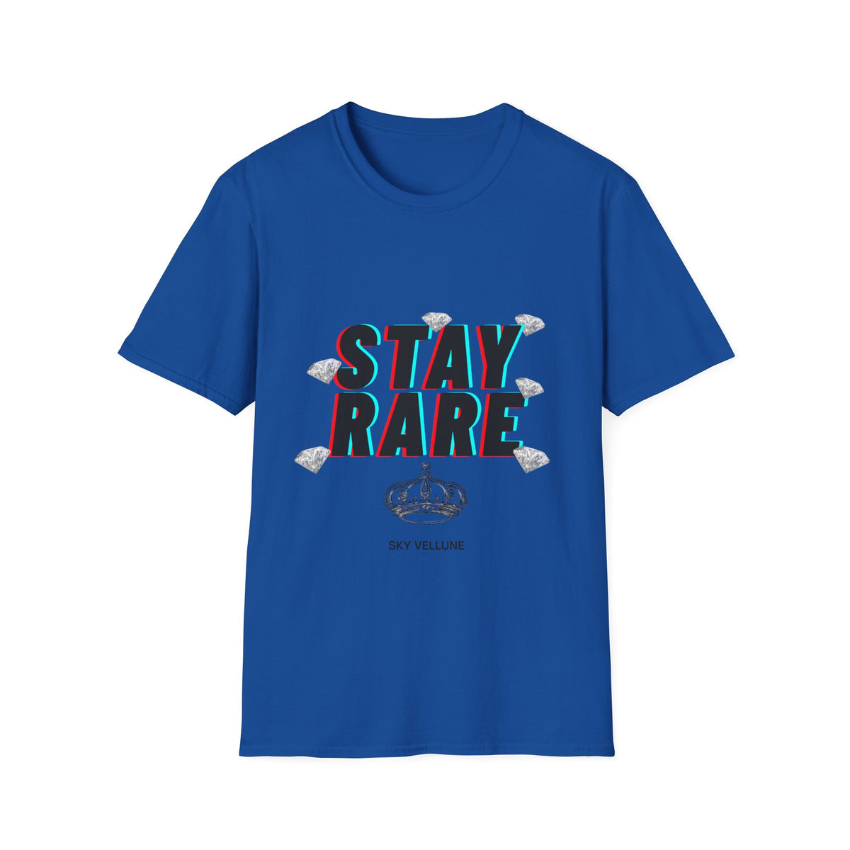 Stay Rare T-Shirt — Retro 3D Text with Diamonds & Crown