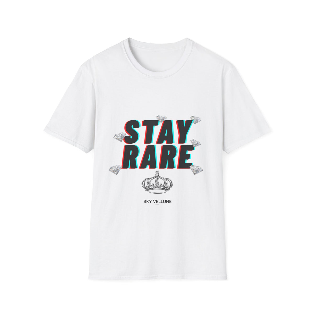 Stay Rare T-Shirt — Retro 3D Text with Diamonds & Crown