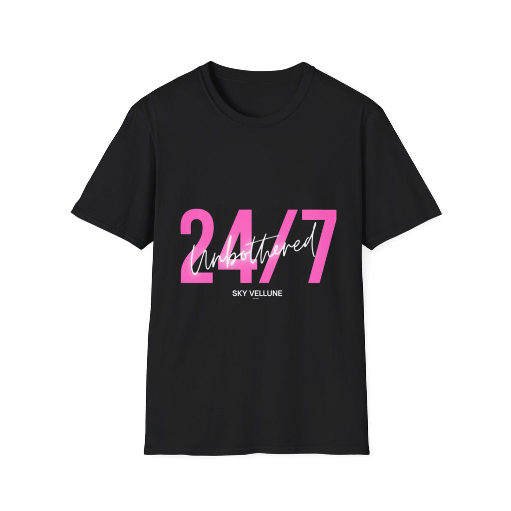 24/7 Unbothered T-Shirt — Neon Pink Retro Graphic Tee