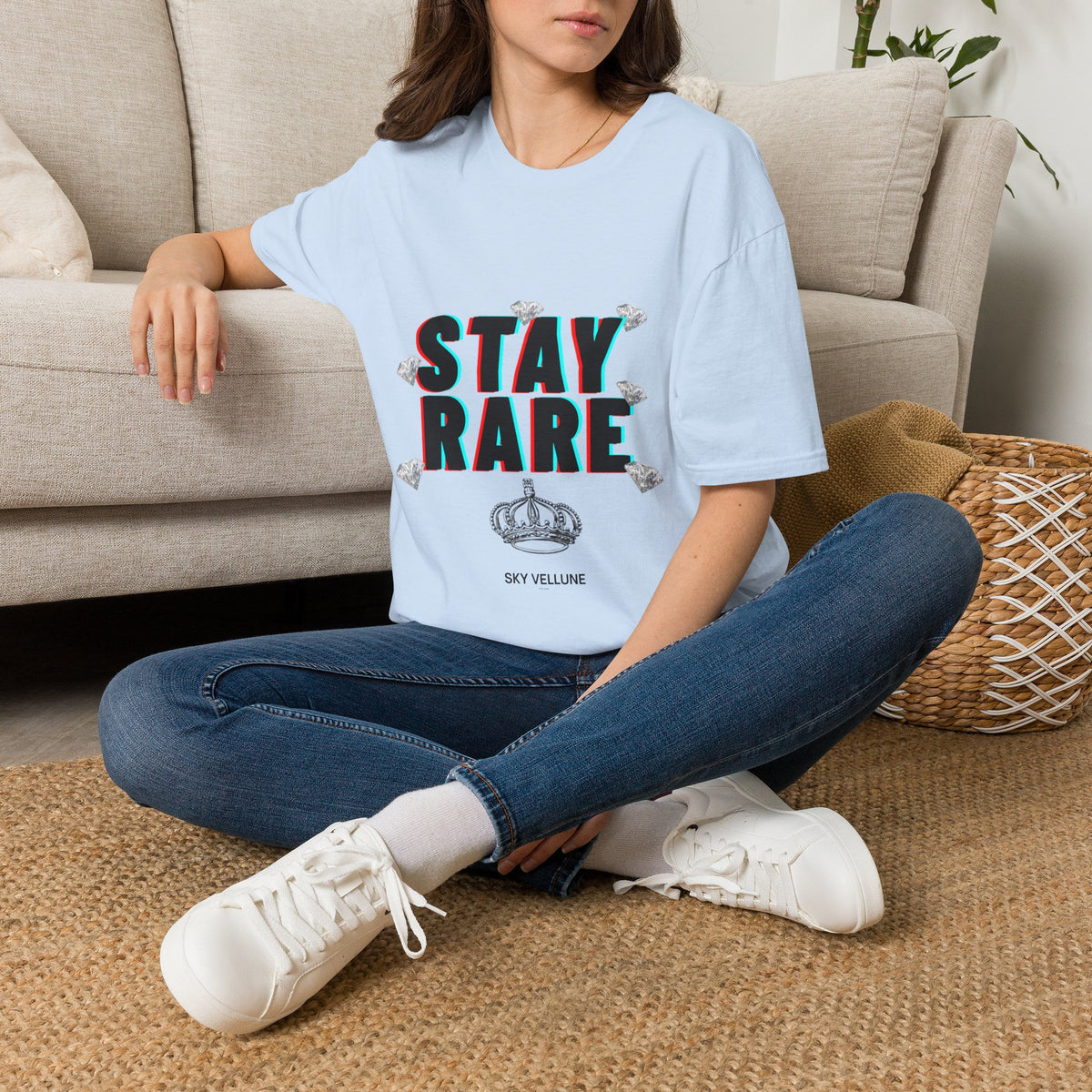 Stay Rare T-Shirt — Retro 3D Text with Diamonds & Crown