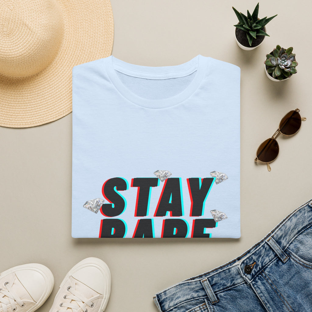 Stay Rare T-Shirt — Retro 3D Text with Diamonds & Crown