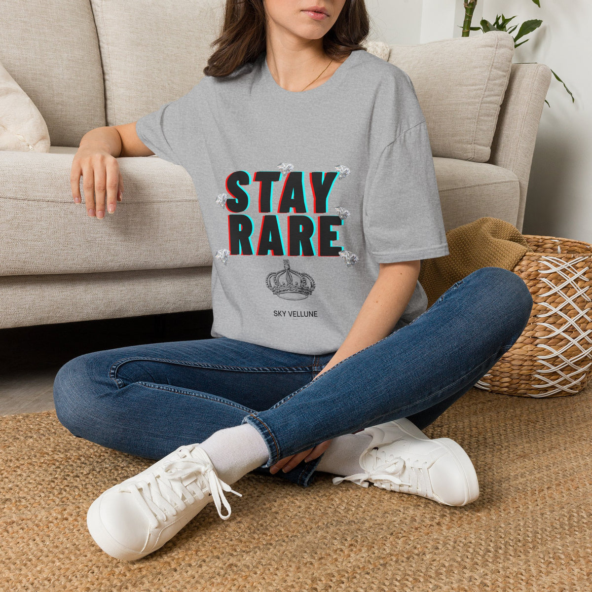 Stay Rare T-Shirt — Retro 3D Text with Diamonds & Crown