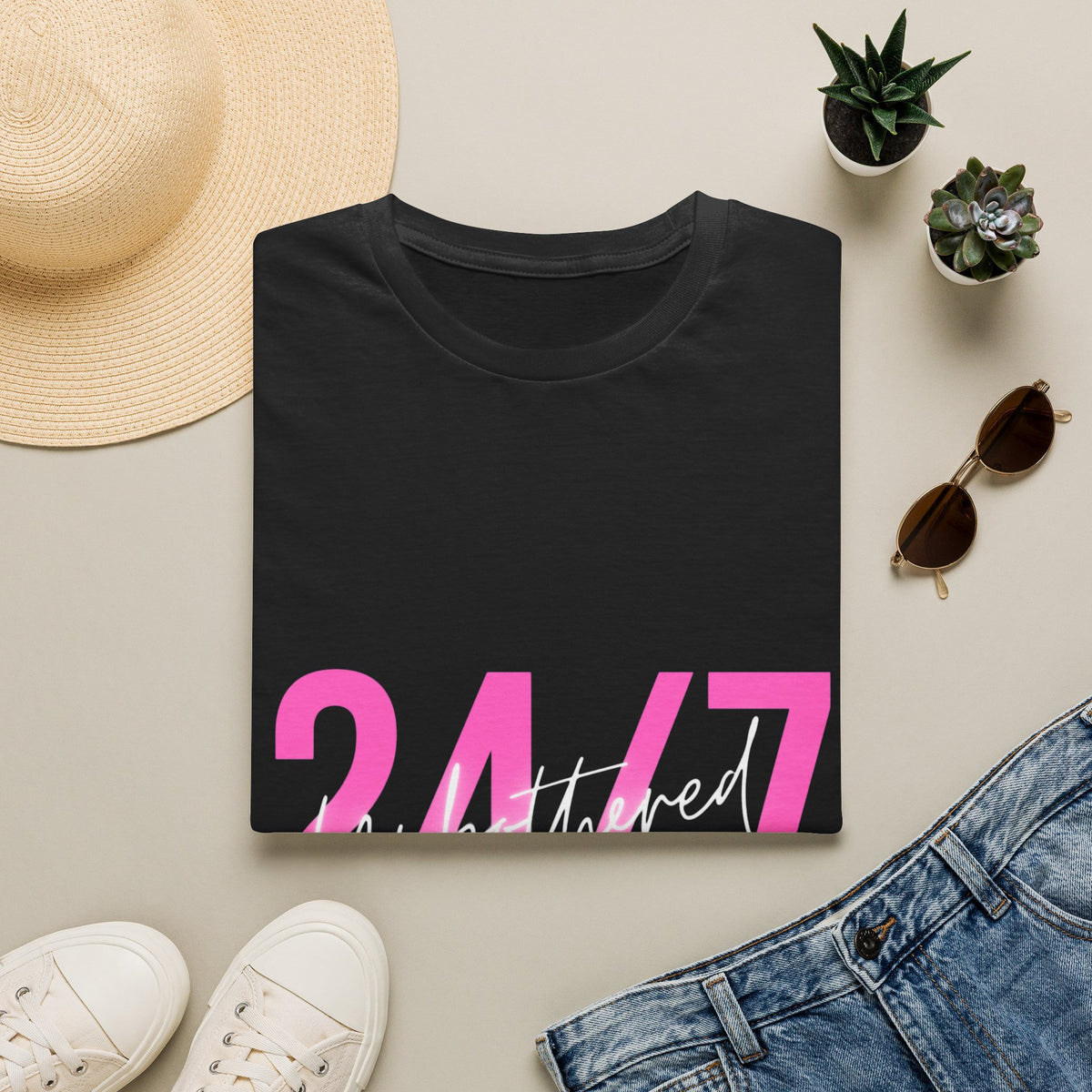 24/7 Unbothered T-Shirt — Neon Pink Retro Graphic Tee